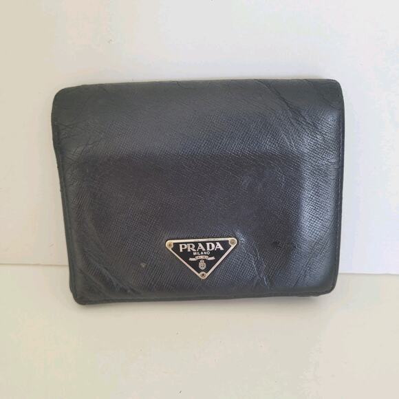 PRADA Black Nero Saffiano Leather Wallet Medium Bifold Compact Unisex Authentic - Picture 1 of 15